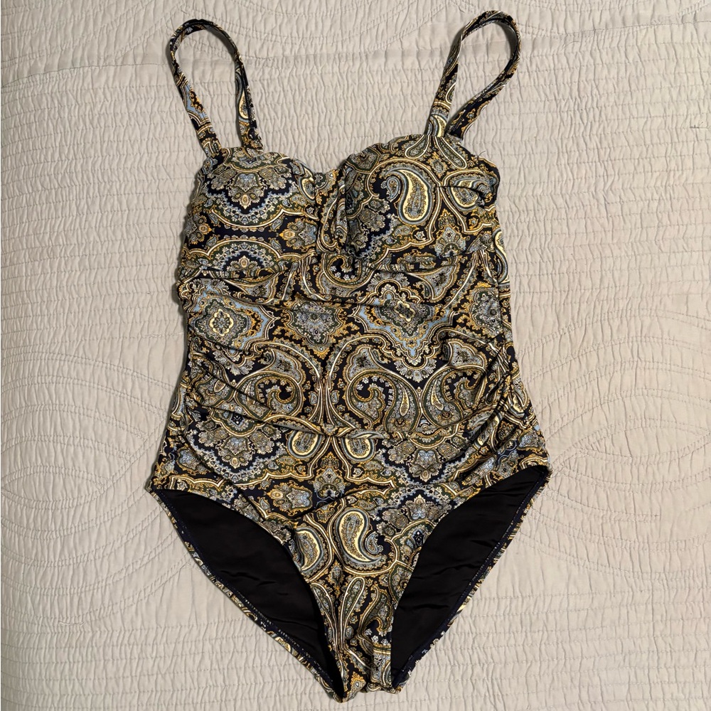 Simons Paisley One Piece Swimsuit - Black and Gold